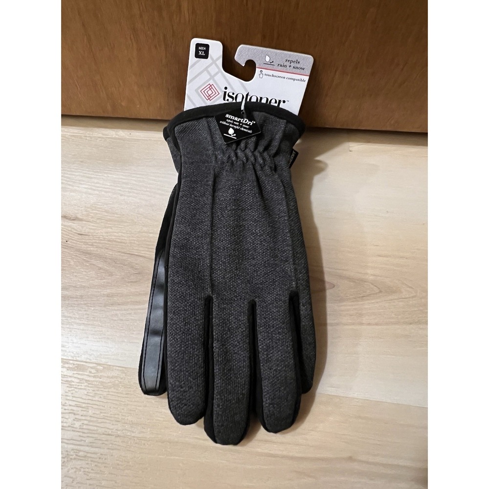 NEW Isotoner Smart Dri Men's‎ XL Gray Black Winter Gloves MSRP $44.99
